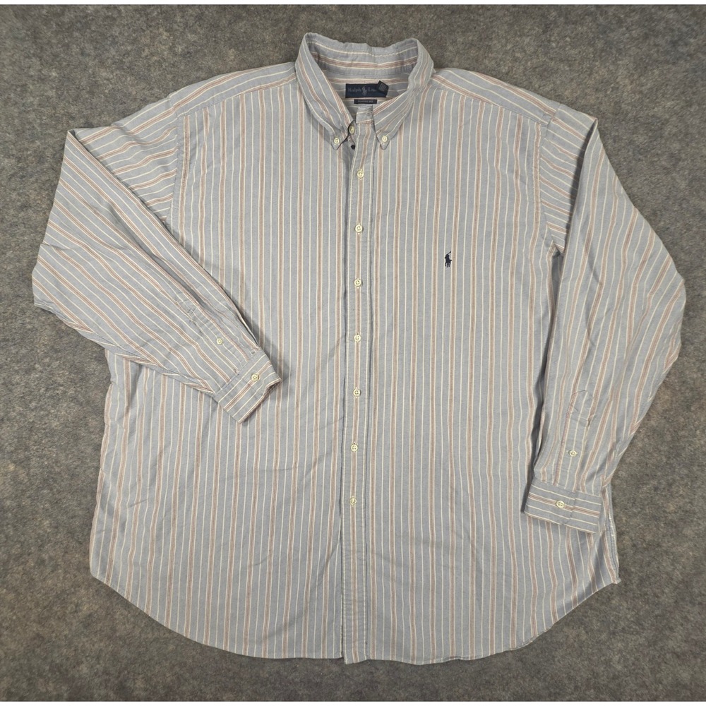 Ralph Lauren Mens 4XLT Classic Fit Striped Oxford Button Down Shirt Blue Red